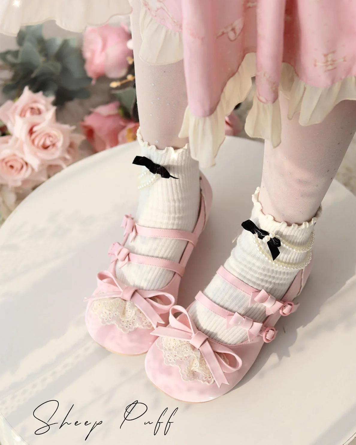 Lolita Shoes Kawaii Low Heel Shoes Lace Round-Toe Shoes 37112:557440