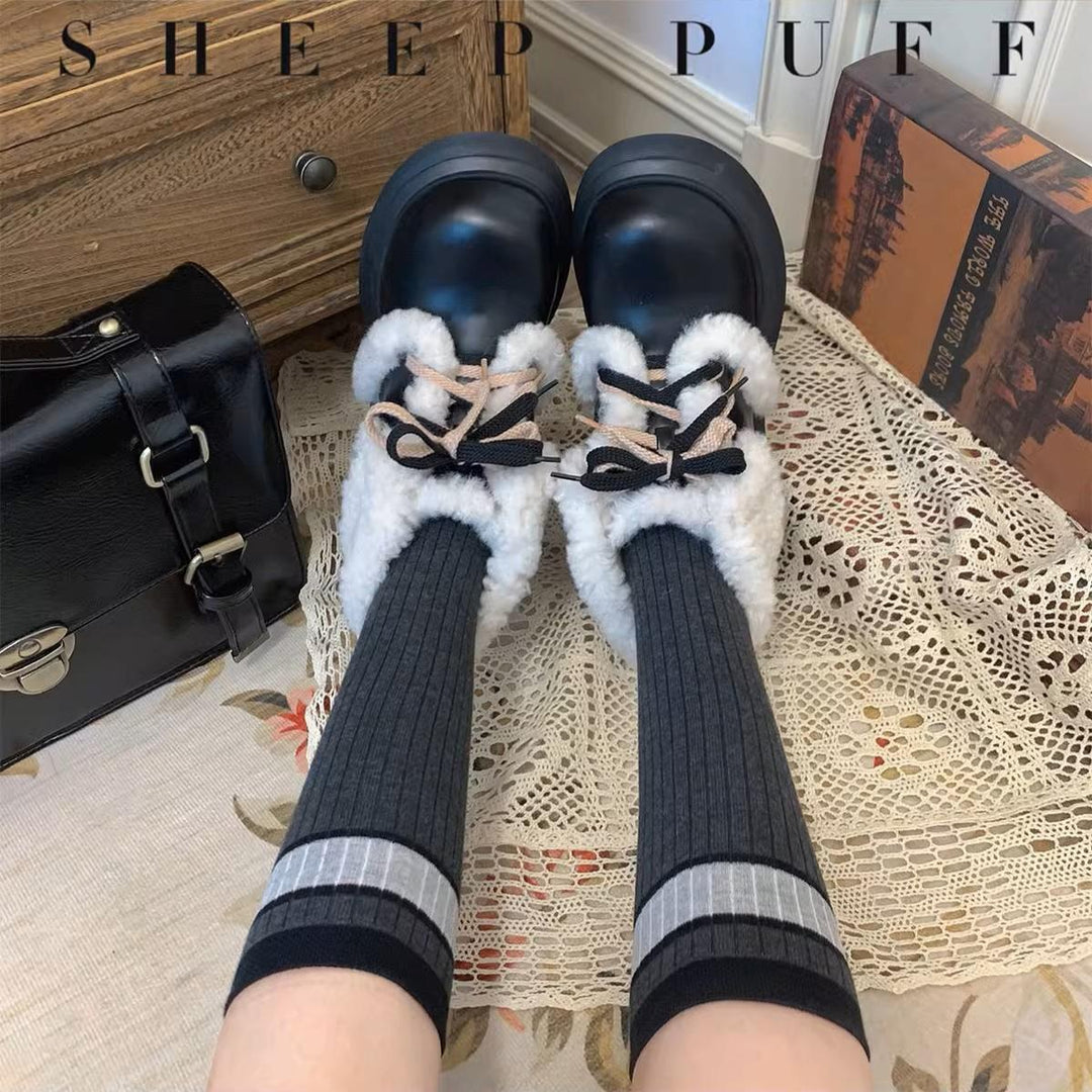 Kawaii Shoes White Black Shoes Lamb Wool Padded Snow Boots 33768:450174 33768:450174