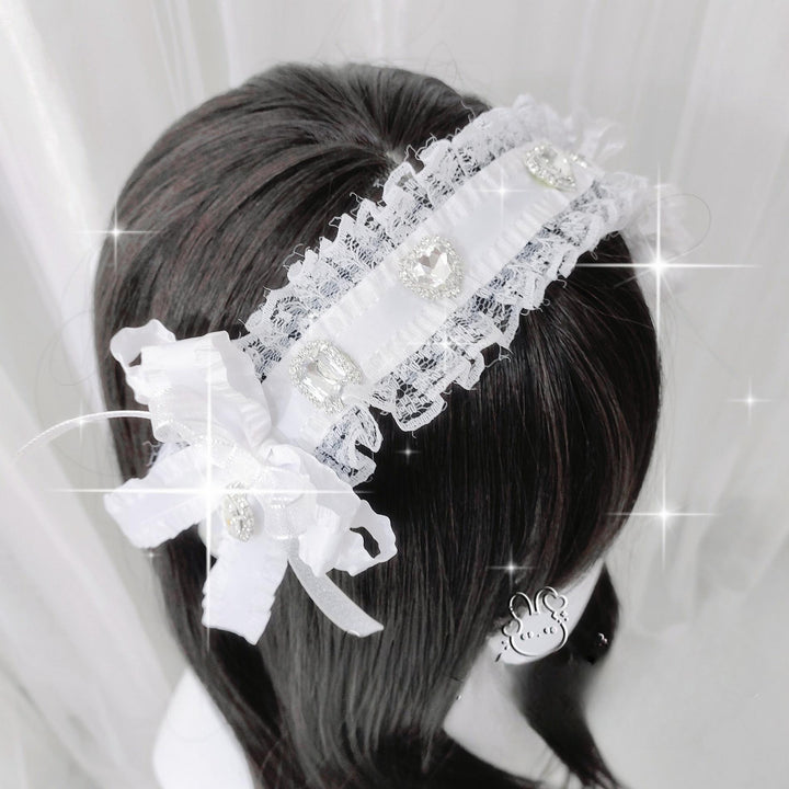 Ribbon Jirai Kei Headband with Heart-Shaped Rhinestone 42326:737148