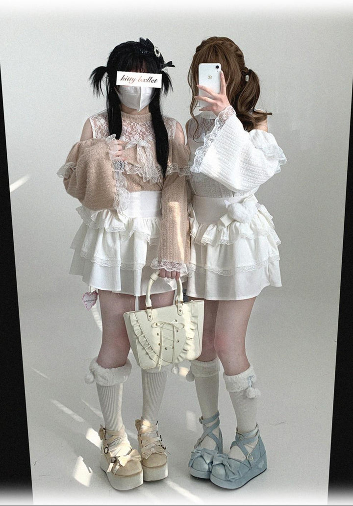 Soft Plush Ryousangata Sweater, Lace Details 44470:810480