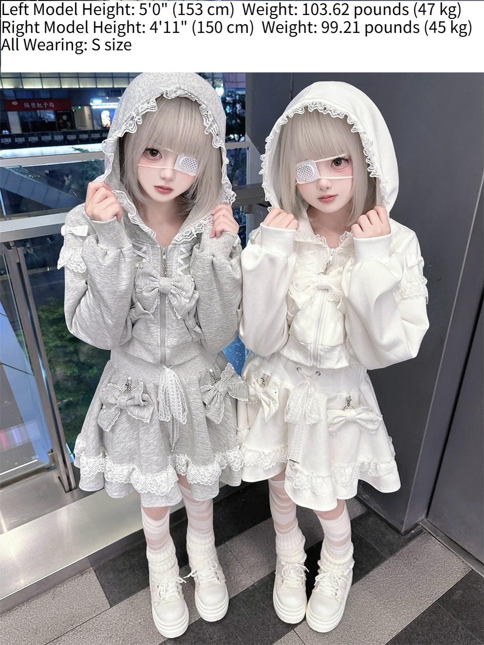 Lace Ryousangata Hoodie Outfit, Zipper Closure 43812:786116