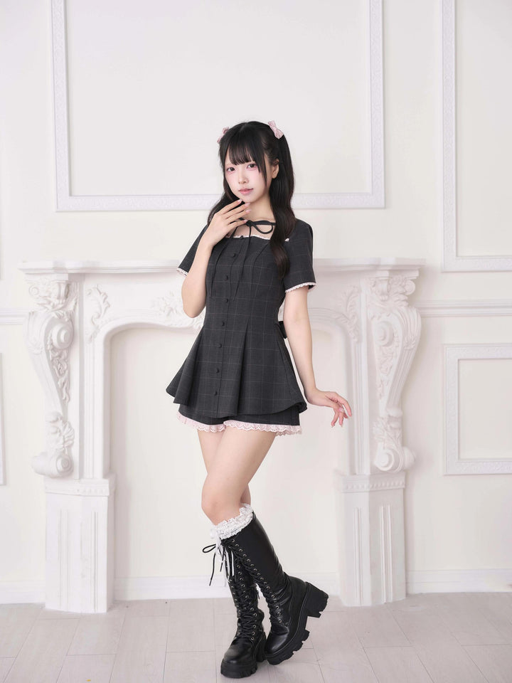 Ryousangata Lace Trim Dress & Elastic Shorts Set 45835:864546