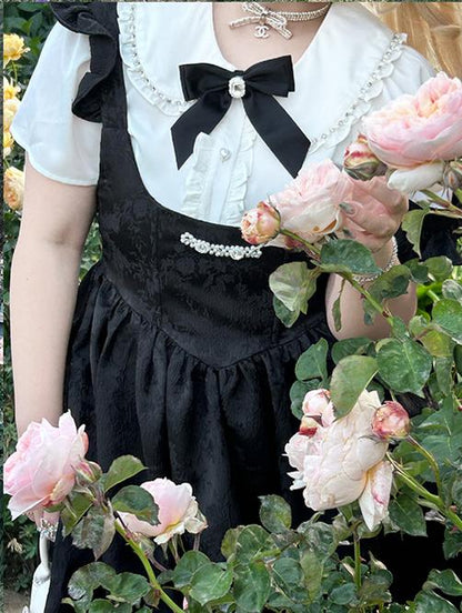 Plus Size French Black Suspender Dress With Rhinestone 22054:341272