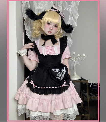 Sweet Lolita Dress Maid Apron Outfit Sweet Color-Block Dress 37560:564246