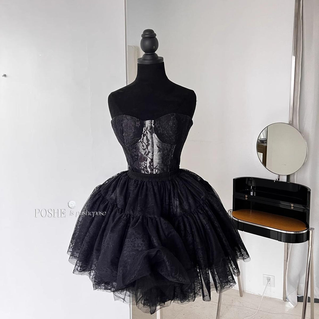 Puffy Prom Dress Petticoat Lolita Dress Petticoat Black White 36386:542688