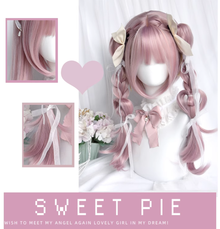 Lolita Wig Pink Claw Clip Double Ponytail Wig Set 39348:635710