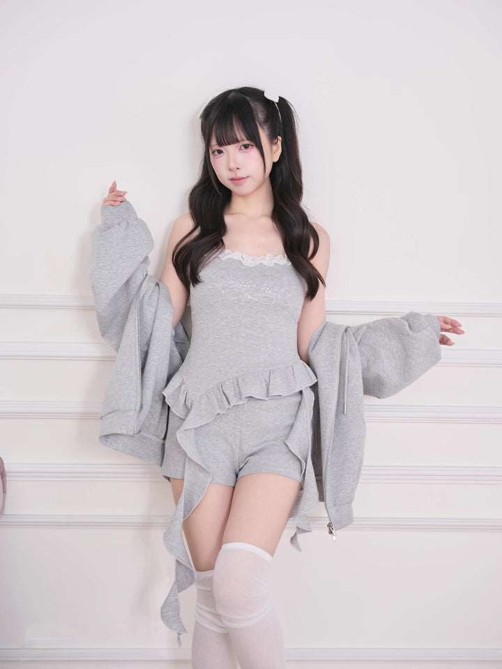 Sporty Hoodie Jacket 4-Piece Set, Hot-Fix Rhinestone (Gray) 45857:865894