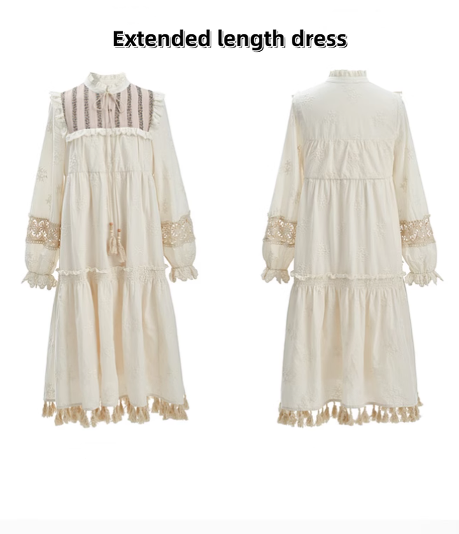 Mori Kei Dress Set Bohemian Vest With Tassels Ethnic Dress 39268:645148