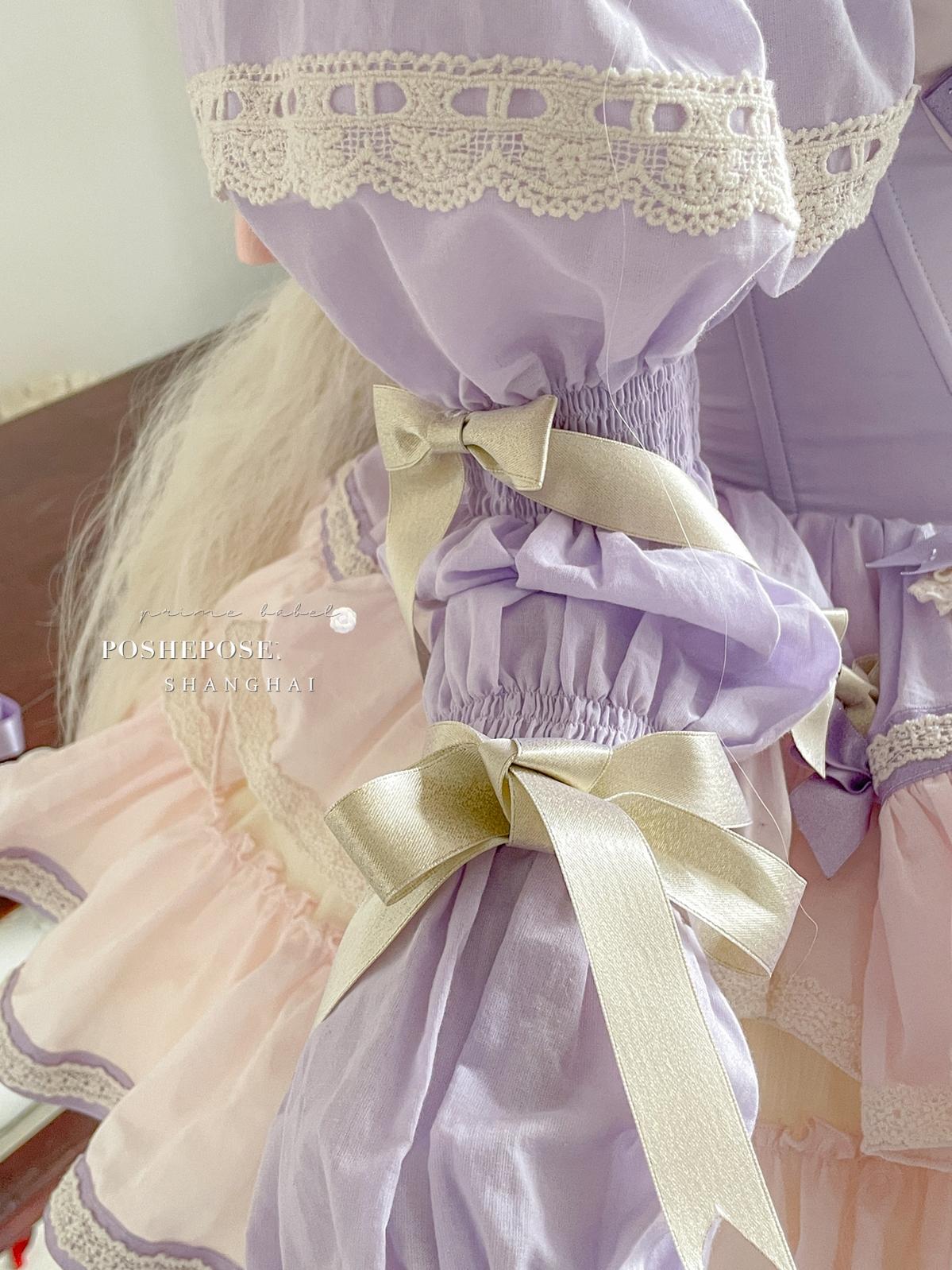 Lolita Dress Set Sweet Violet Pink Puffy Dress Corset Dress 36388:554794
