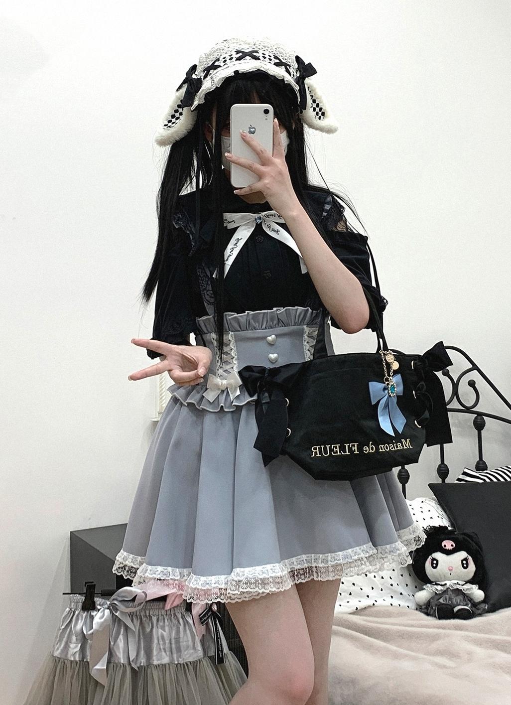 Jirai Kei Lace Cape Blouse Short-Sleeved Cutout Shirt 35360:763175