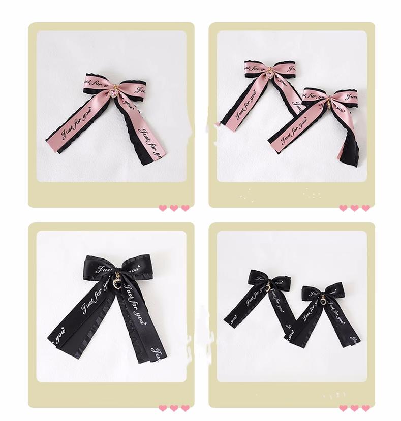 Jirai Kei Ryousangata Hair Clips with Letter Ribbons and Bow 22544:333182