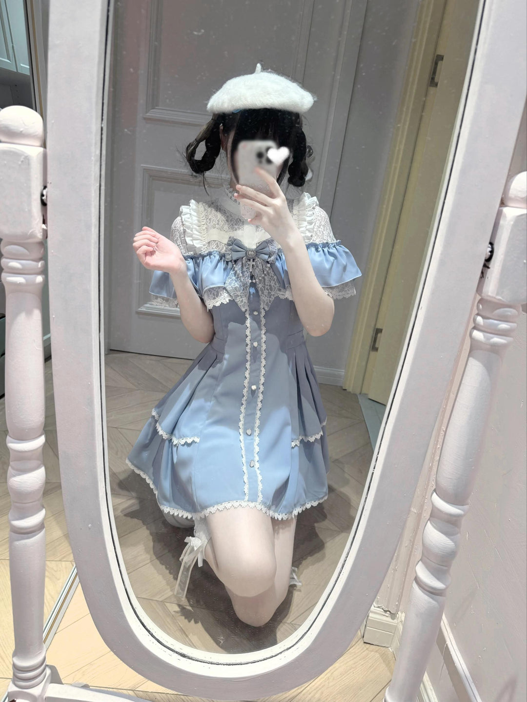 Stand Collar Ryousangata Dress, Upper Flounce Hem 45627:856724