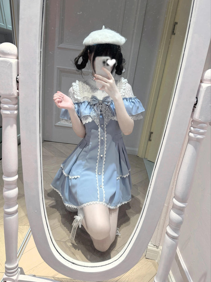 Stand Collar Ryousangata Dress, Upper Flounce Hem 45627:856724