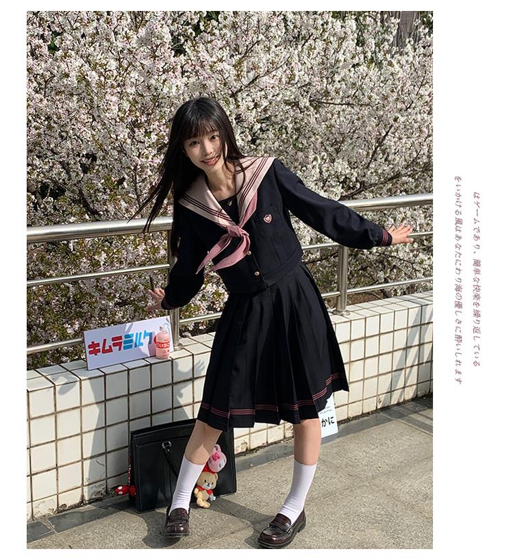 Navy and Pink JK Uniform Top + Pleated Skirt 43790:785201