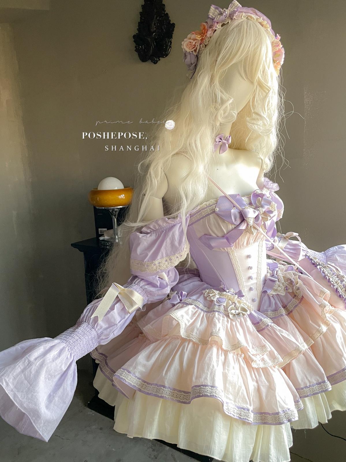 Lolita Dress Set Sweet Violet Pink Puffy Dress Corset Dress 36388:554816