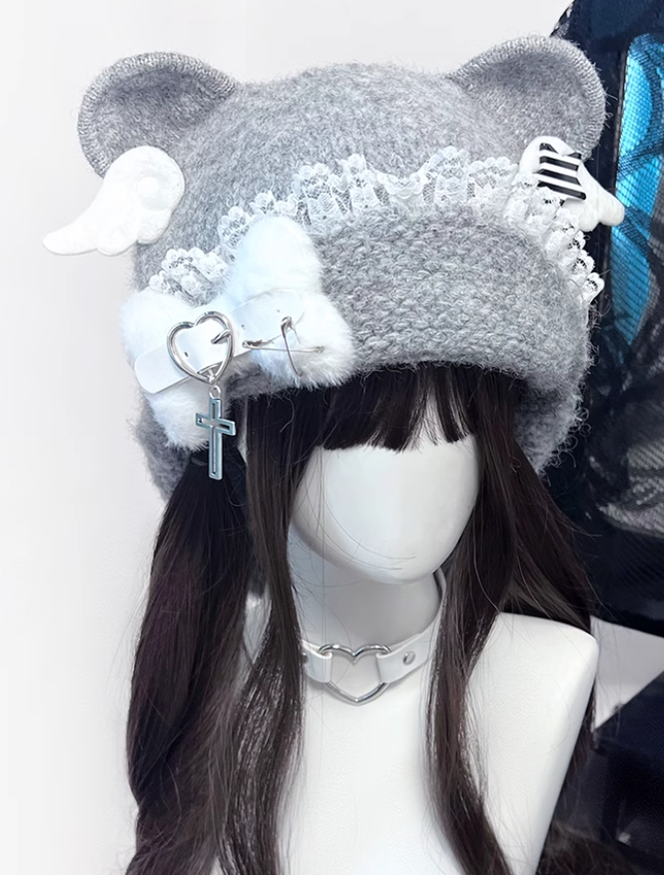 Y2K Knitted Hat Bear Ear Hat Cute Subculture Hat 41738:718104