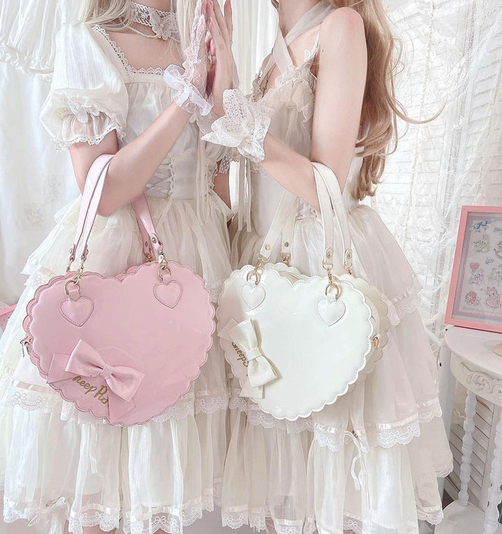 Sweet Lolita Bag Cute Heart Shaped Scalloped Bow Handbag 40326:656062