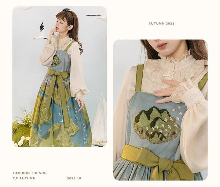 Lolita Dress Rivers Cross Mountains Print Lolita Dress Set 39412:627188