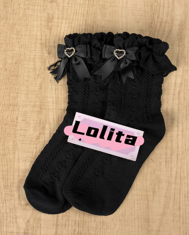 Lolita Socks Cotton Socks Jirai Kei Mid-calf Socks (Black) 40894:694018