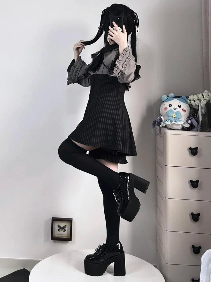 Jirai Kei Dress Princess Sleeve Two-piece Shirt Dress Shorts Set 40012:667422