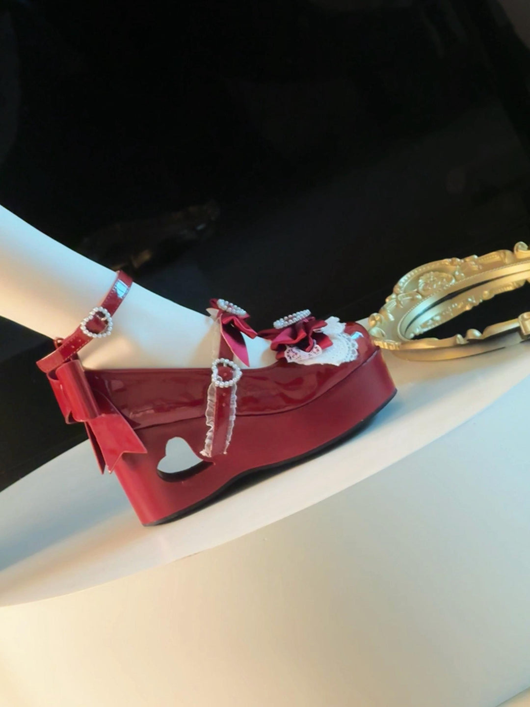 Old School Lolita High Platform Shoes, Heart Hollow Heel 44559:813922