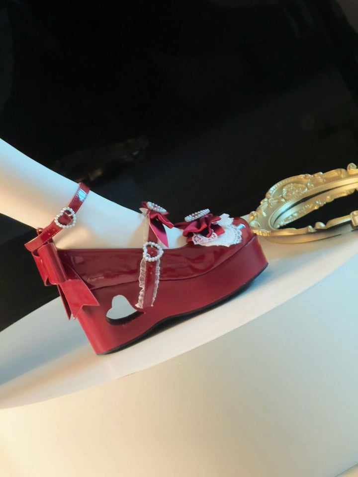 Old School Lolita High Platform Shoes, Heart Hollow Heel 44559:813922