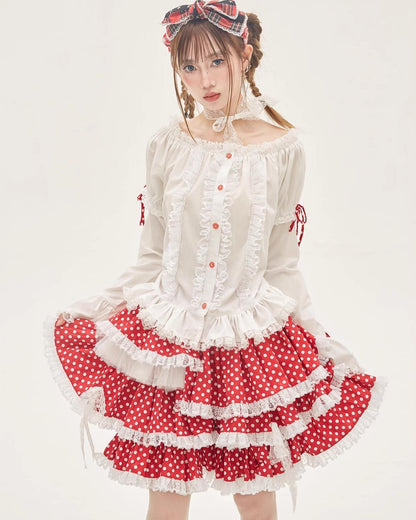 Lolita Skirt Retro Red Polka Dot Skirt 36150:542918