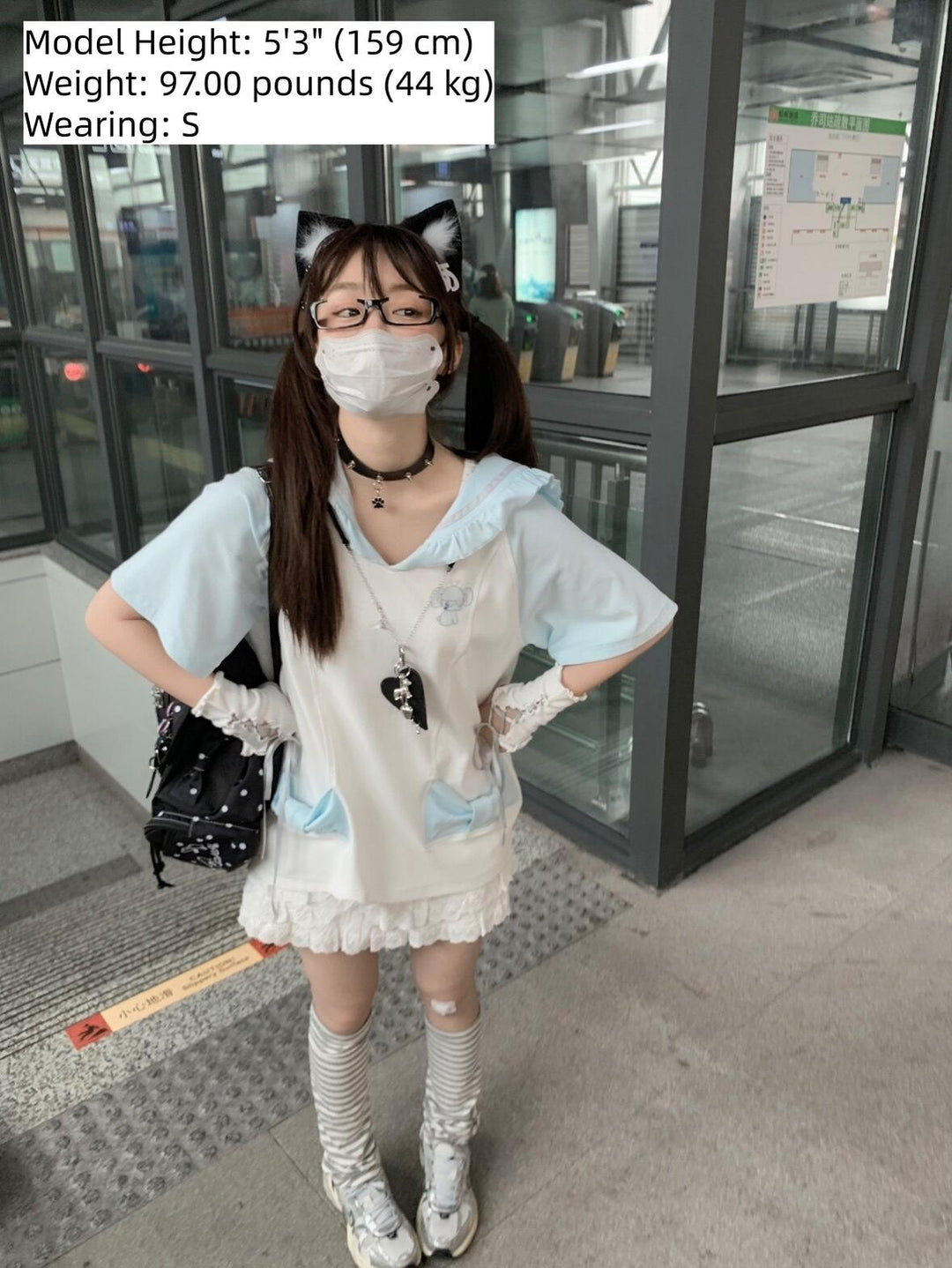 Tenshi Kaiwai Sailor Collar T-Shirt, Elephant Print 45469:850032