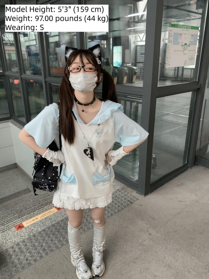 Tenshi Kaiwai Sailor Collar T-Shirt, Elephant Print 45469:850032