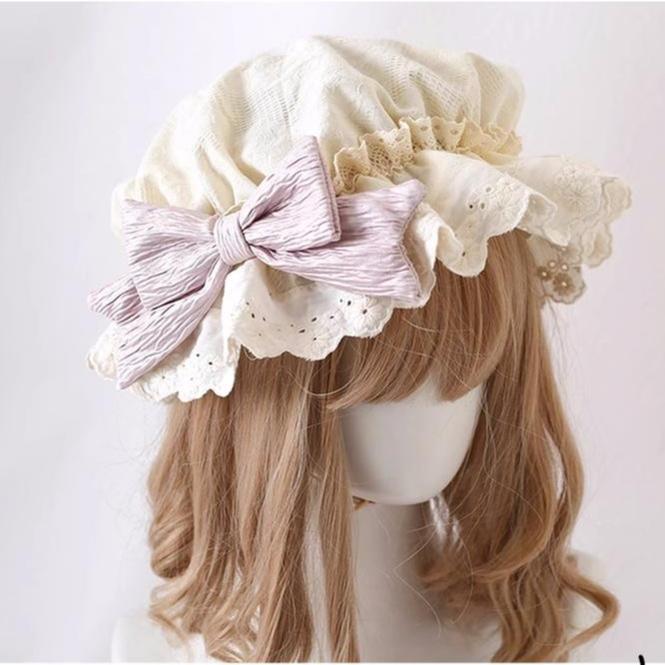 Lolita Bonnet Lace Edge Lvory Hat Lovely Bow Nightcap 28926:365074 28926:365074