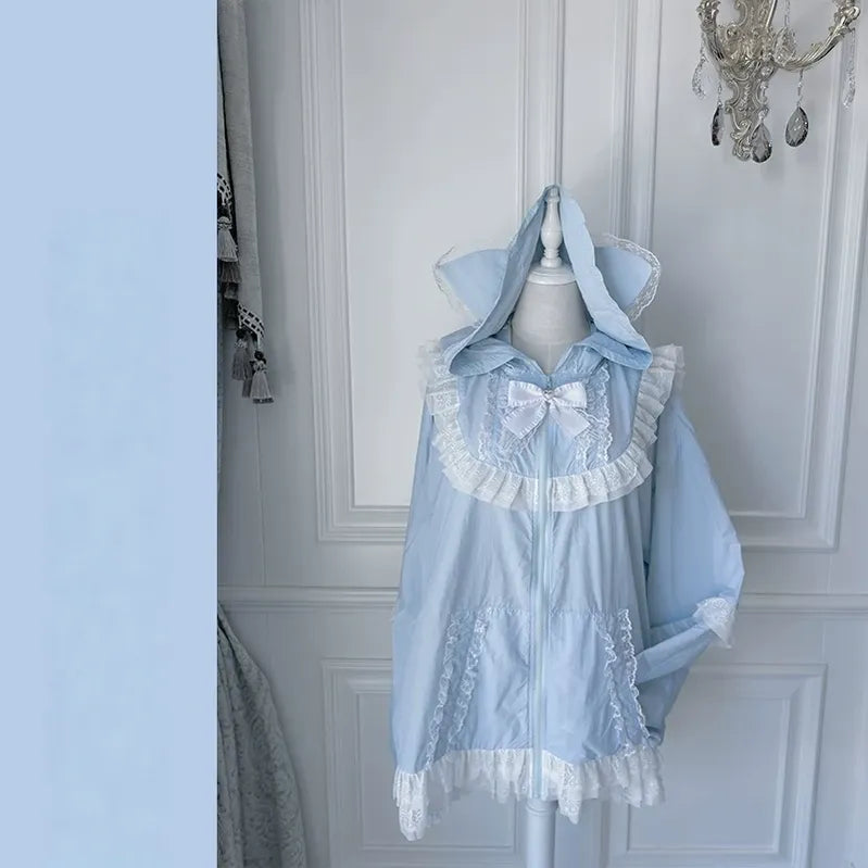 Jirai Kei Lace Trim Sun Protective Jacket, Cat-ear Hood (L M XL) 45652:857254