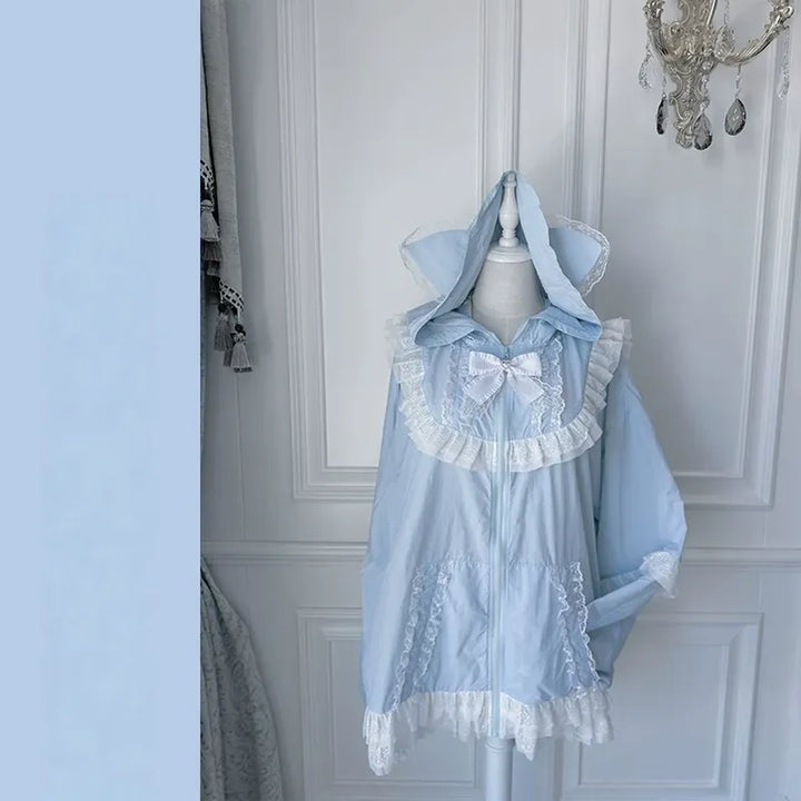 Jirai Kei Lace Trim Sun Protective Jacket, Cat-ear Hood (L M XL) 45652:857254