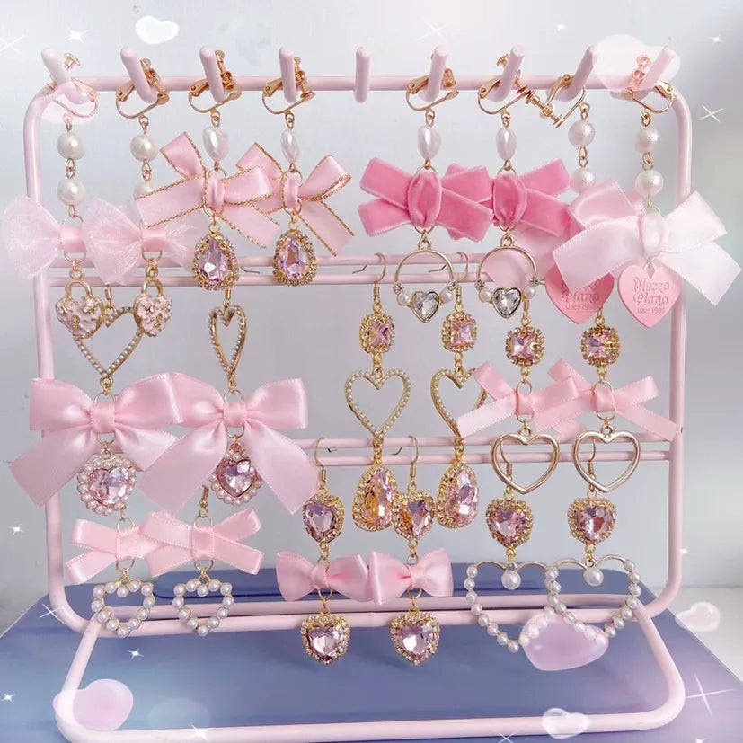 Pink Bow Earrings, Hook or Clip-on Style 45745:862177
