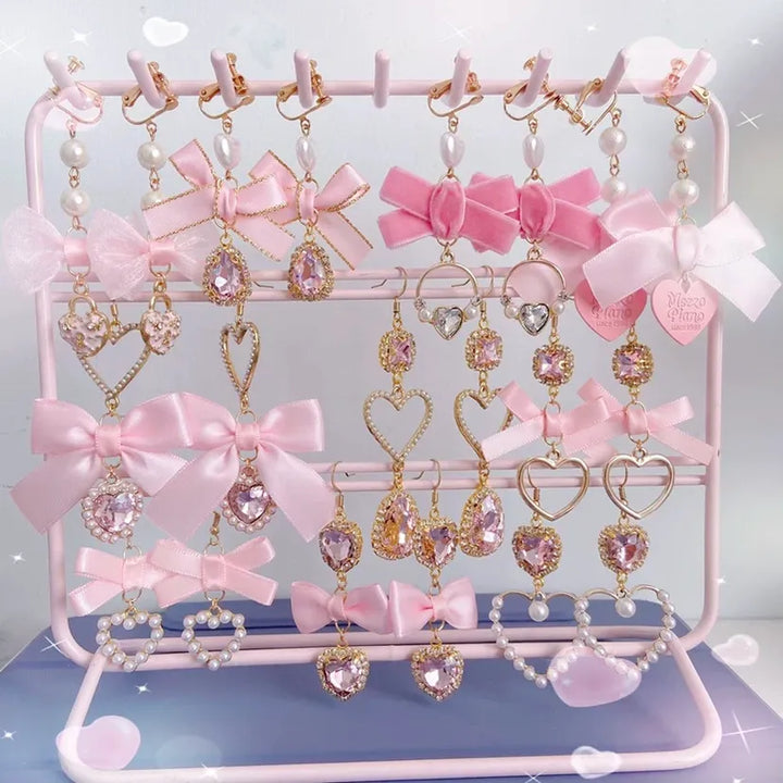 Pink Bow Earrings, Hook or Clip-on Style 45745:862177