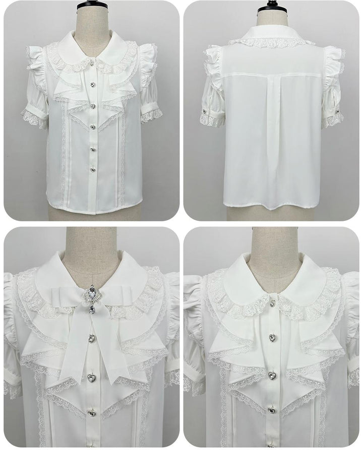 Jirai Kei Shirt Short Sleeve Blouse Versatile Lace Top 38508:592648