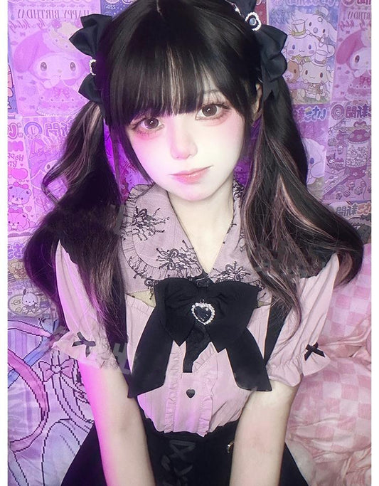 Jirai Kei Set Pink Short Sleeve Blouse Black Suspender Skirt (Accessory / Accessory L S XL) 35106:483226