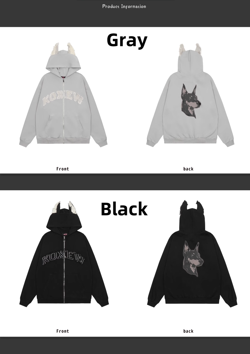 Subculture Hooded Jacket Dog Ears Hoodie Fleece-lined Coat 42018:723946