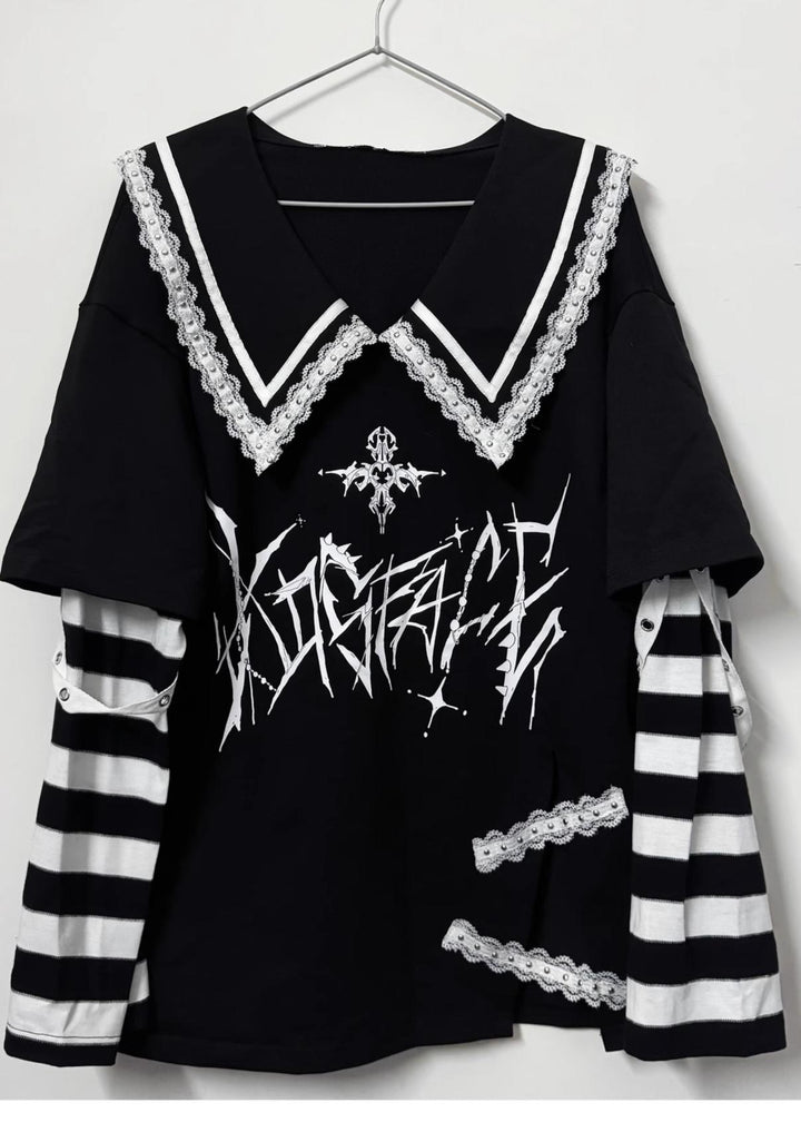 Jirai Kei Shirt Sub-cultural Lapel Long Sleeve Shirt (F) 35330:488452 (F) 35330:488452
