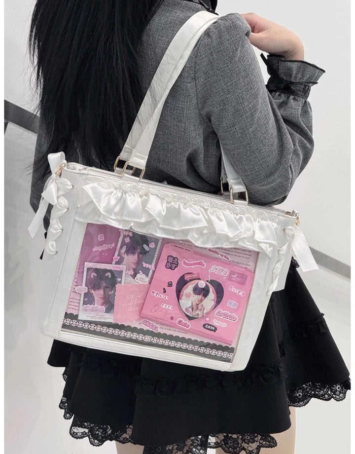 Large Capacity Satin Lolita Itabag Handle/Crossbody Strap (White) 43100:767133