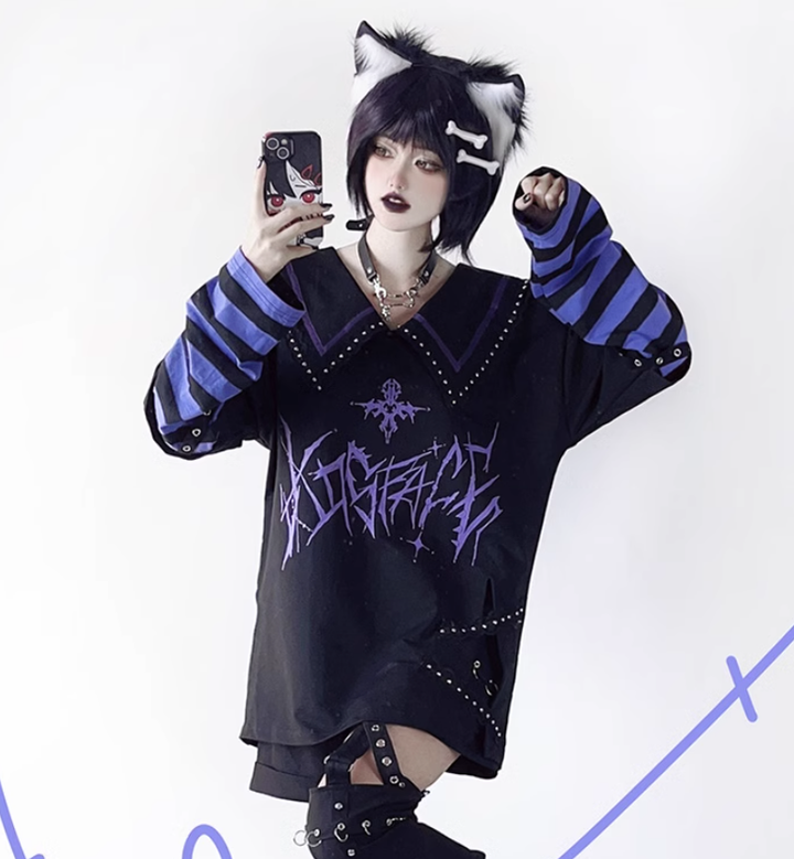 Jirai Kei Shirt Sub-cultural Lapel Long Sleeve Shirt 35330:488470 35330:488470
