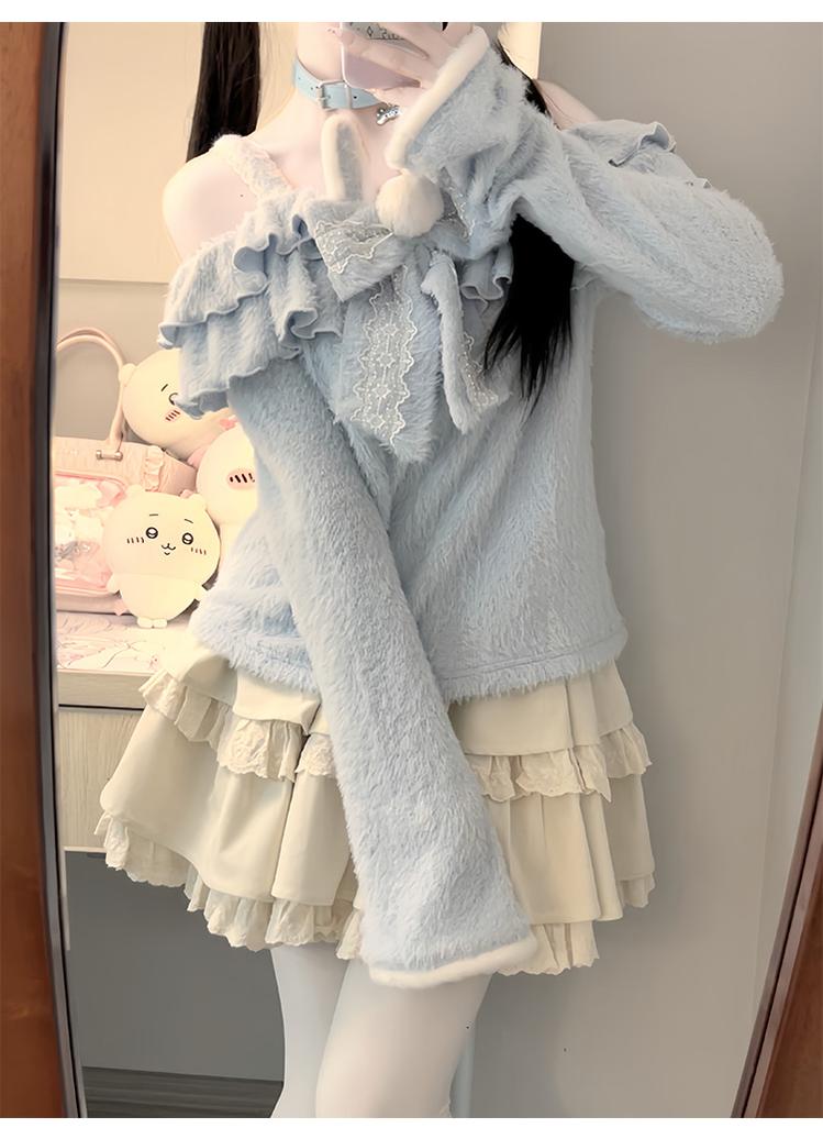 Tenshi Kaiwai Outfit Blue Bunny Sweater Tiered Skirt Set 41302:698200