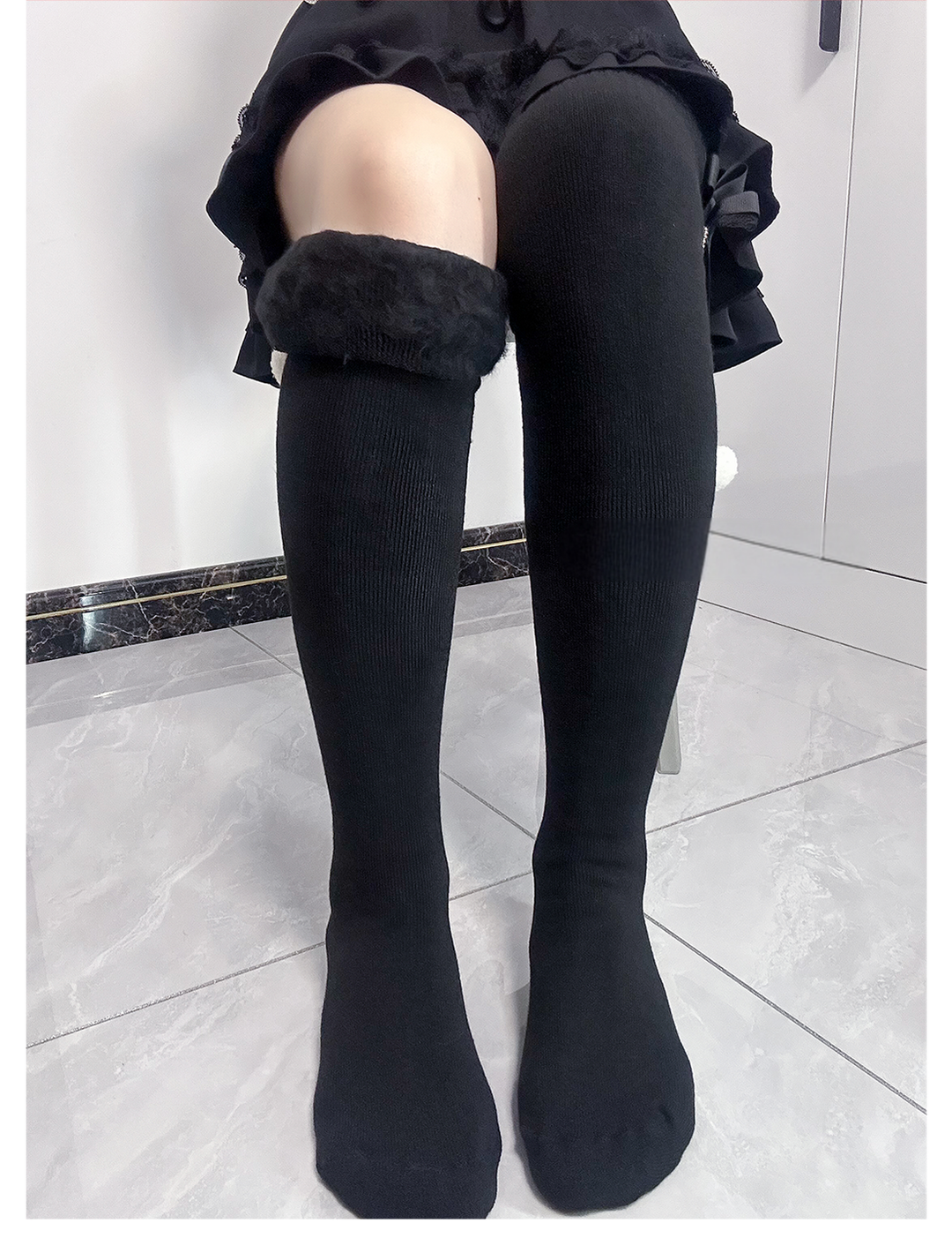 Jirai Kei Knee Socks Thick Plush Padded Bow Socks 40890:679130