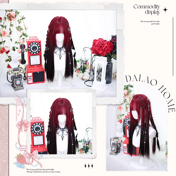 Lolita Wig Y2K Long Staight Wig Red Black Gradient Wig 35608:500822 35608:500822