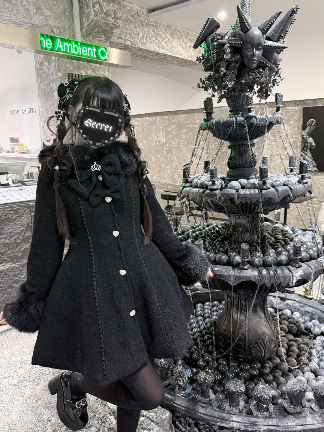 Jirai Kei Wool Blend Winter Coat, Quilted Lining 44567:813962