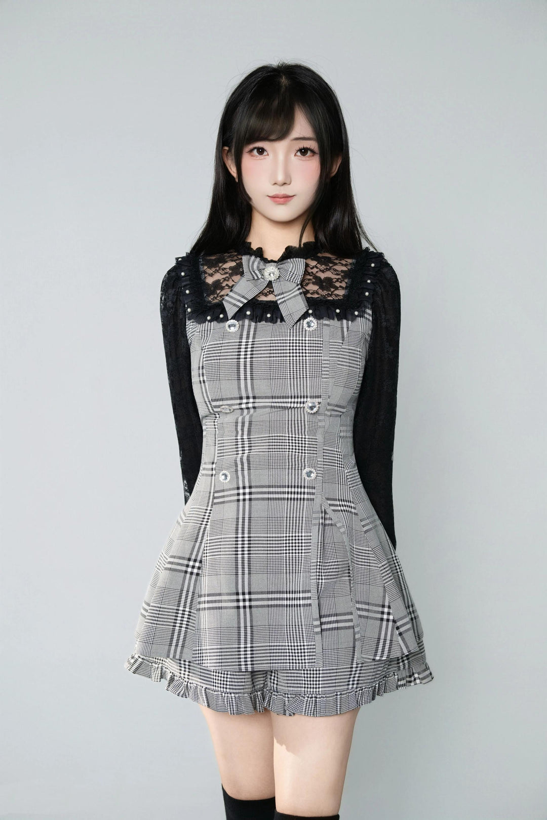 Jirai Kei Dress Set, Lace and Rhinestone (2XL L M S XL XS) 43844:786635