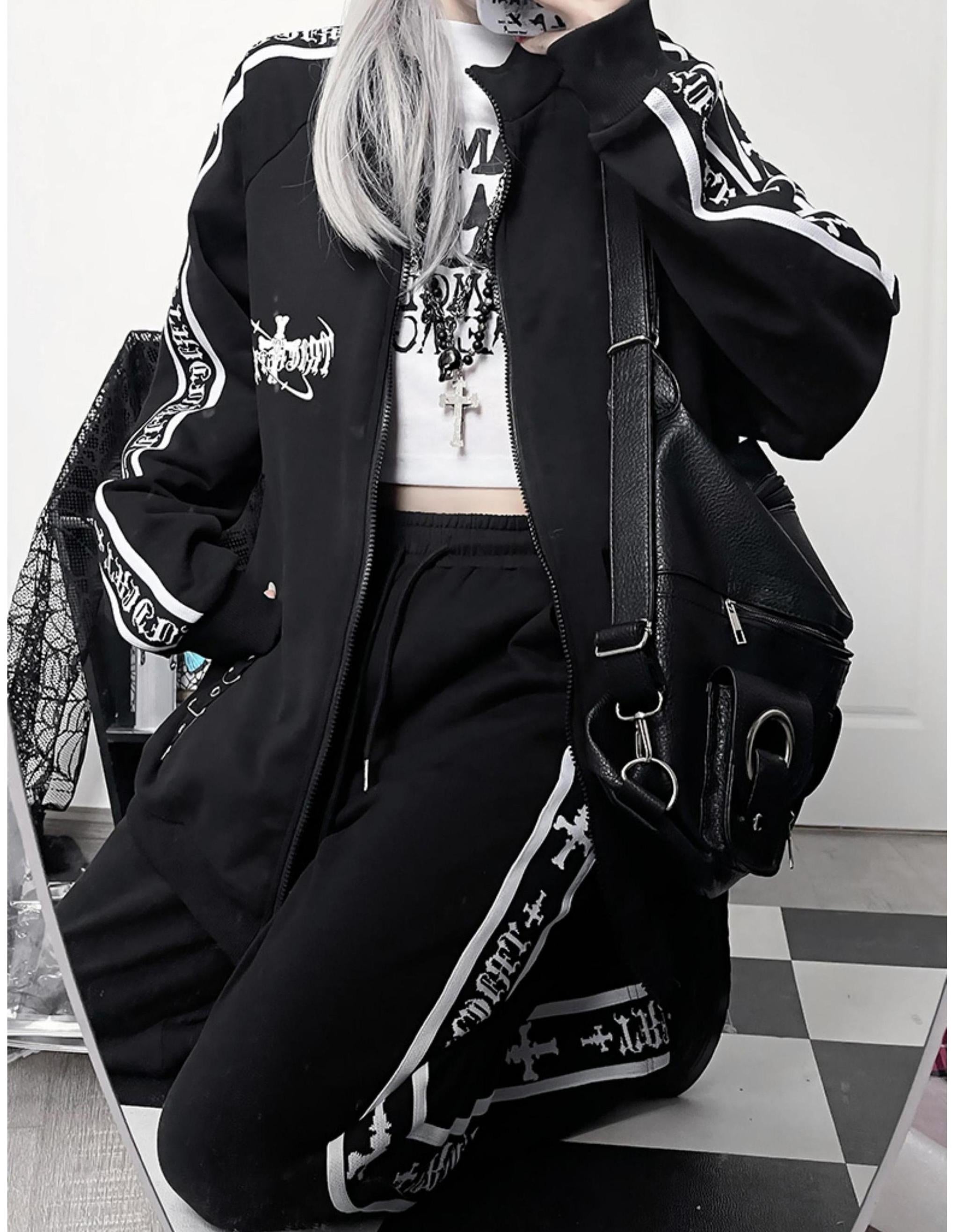 Oversized Gothic Jacket With Zipper Closure And Pants – Honey Wardrobe