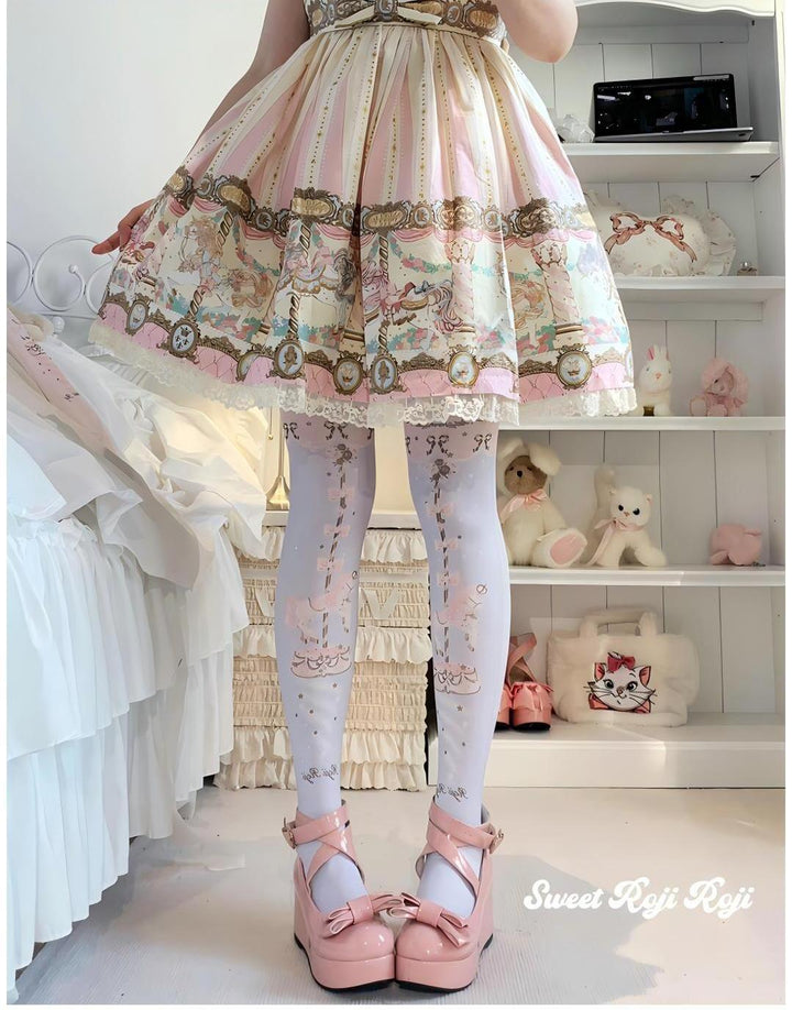 Sweet Lolita Tights Velvet Merry-go-round Printed Socks Multicolor 42366:738101