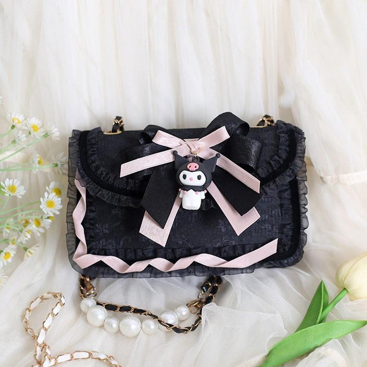 Kawaii Lolita Bag Big Ear Dog Lace Handmade Bag (Black) 34998:474480 (Black) 34998:474480