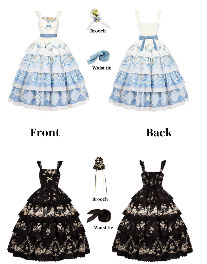 Classic Lolita Dress Twins Cottagecore Embroidery Tiered Dress 39470:641266