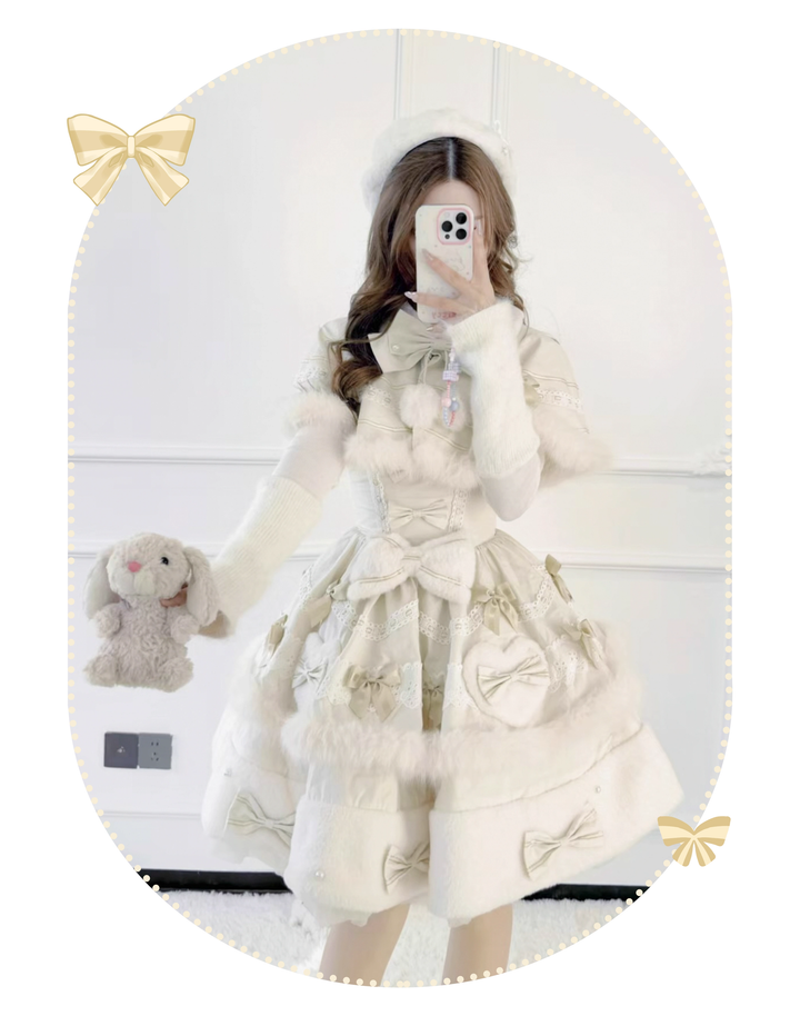 Lolita JSK Apricot Cape Kawaii Cake Dress Winter Set 41172:693522